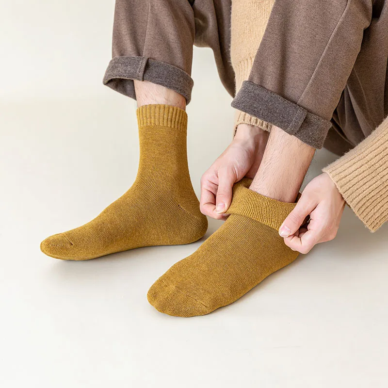 Winter Thick Warm Men's Socks Cotton Socks Solid Color Harajuku Retro Terry Socks 10 Pair