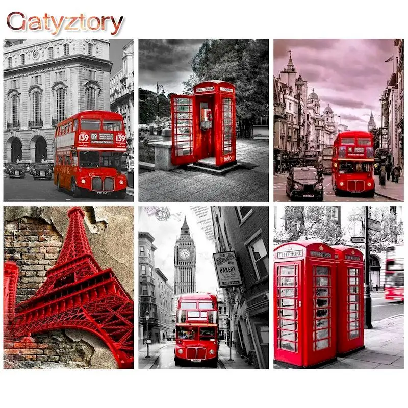 

GATYZTORY Painting By Numbers Red Bus Landscape Oil Picture By Number 40x50cm Frame Modern Hom Living Room Decoration Craft