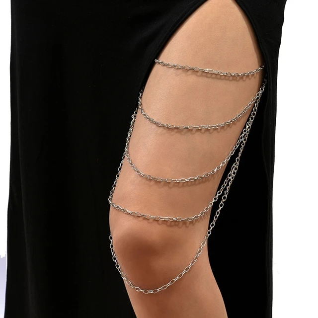 667E Multi Layer Tassel Thigh Chain Anti-slip Belt Chain Harness Summer Beach Nightclub Leg Accessories for Women and Girls 2
