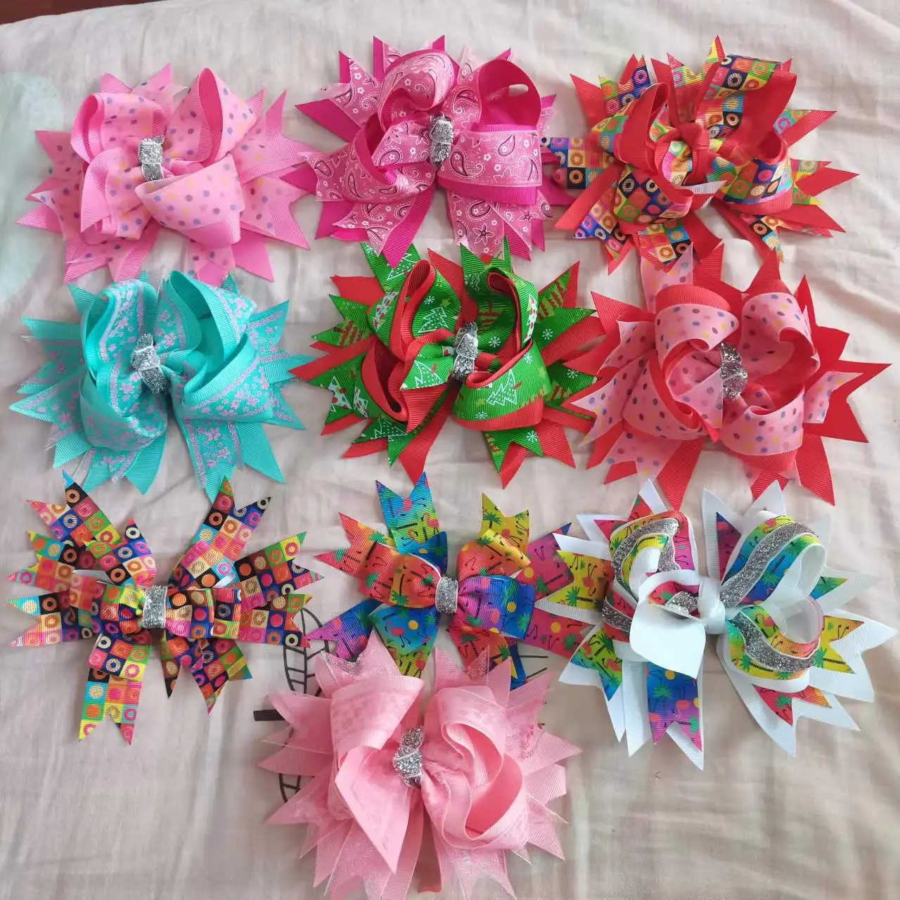 

10PCS /set Solid Color Big Bow Hairpins For Girl Hair Clip For Women Sweet Two-layer Satin Hairgrip Hair Accessories