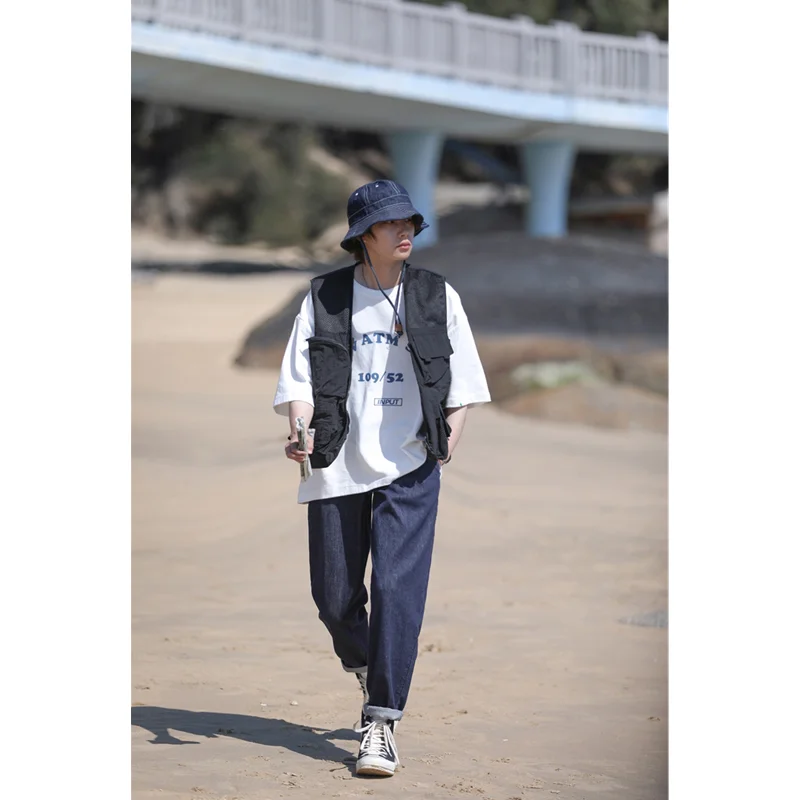 Streetwear Men 2022 New Pattern Recreational Navy Blue Broad Leg Pants Straight Cylinder Comfortable Loose Jeans Autumn Female