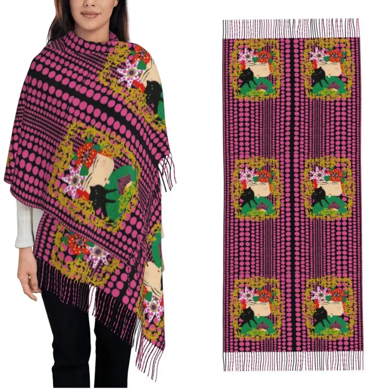 

Women's tassel scarf Yayoi Kusama merch long winter fall shawl wrap daily wear cashmere scarf
