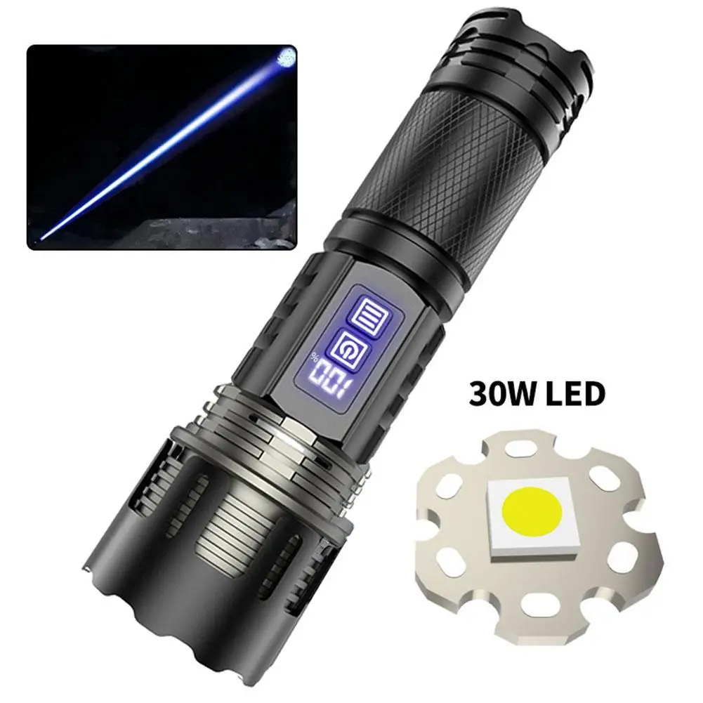 

LED Strong Light Long Shot Flashlight Multi-function Telescopic Zoom Waterproof Digital Power Display Flashlight Double Switch