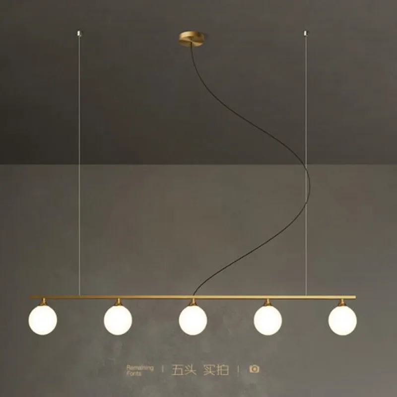 

LED Chandelier Lights Vintage Copper Glass Ball Horizontal Type Pendant Lamp Dining Room Hanging Lights Modern Nordic Luminaire
