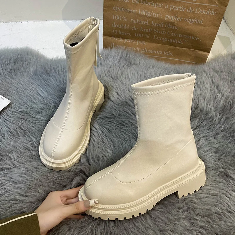 Simple Autumn Winter Women Ankle Boots Fashion Square Toe Back Zipper Ladies Keep Warm Short Boots Casual Square Low Heel Shoes