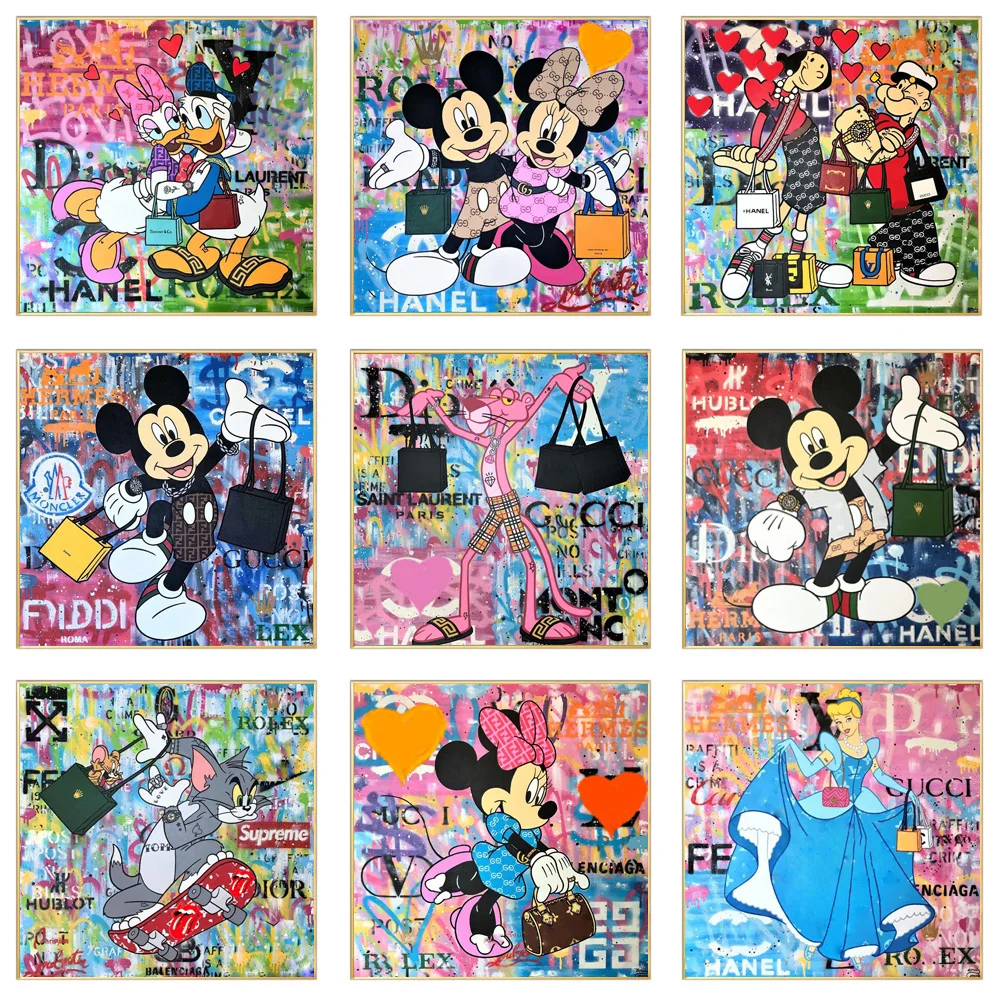 

Luxury Disney Art Fashion Mickey Mouse And Donald Duck Wall Art Poster And Prints Graffiti Cartoon Pictures On Canvas Painting