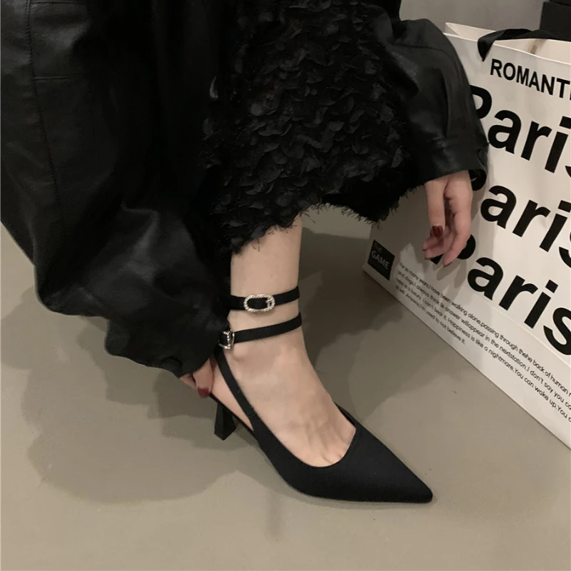 

French Pointed High-heeled Shoes Women Feeling Matching Skirt Buckle Summer New Style Slim Heel Women's Sandals 2023