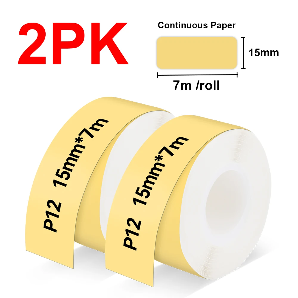 

2Roll P12 Label Sticker Waterproof Self-adhesive 15mmx7m P12 Continuous Label Tape for P12 P15 Thermal Label Printer Label Paper