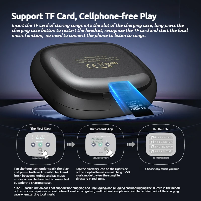 Беспроводные наушники Monster Smart с сенсорным экраном Bluetooth 5 4