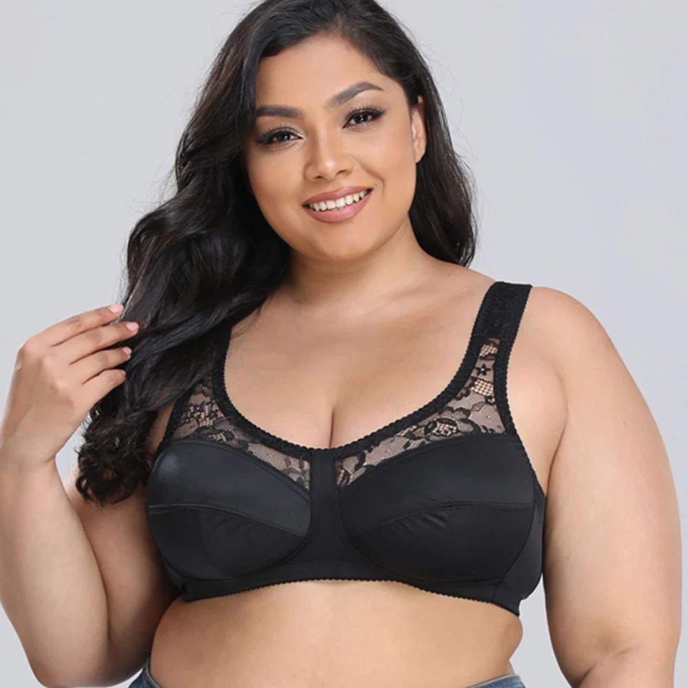 Plus Size Lace Bra For Women Summer Thin Big Size Top Femme Bralette Wirefree Full Coverage Big Size B C D E F G H I