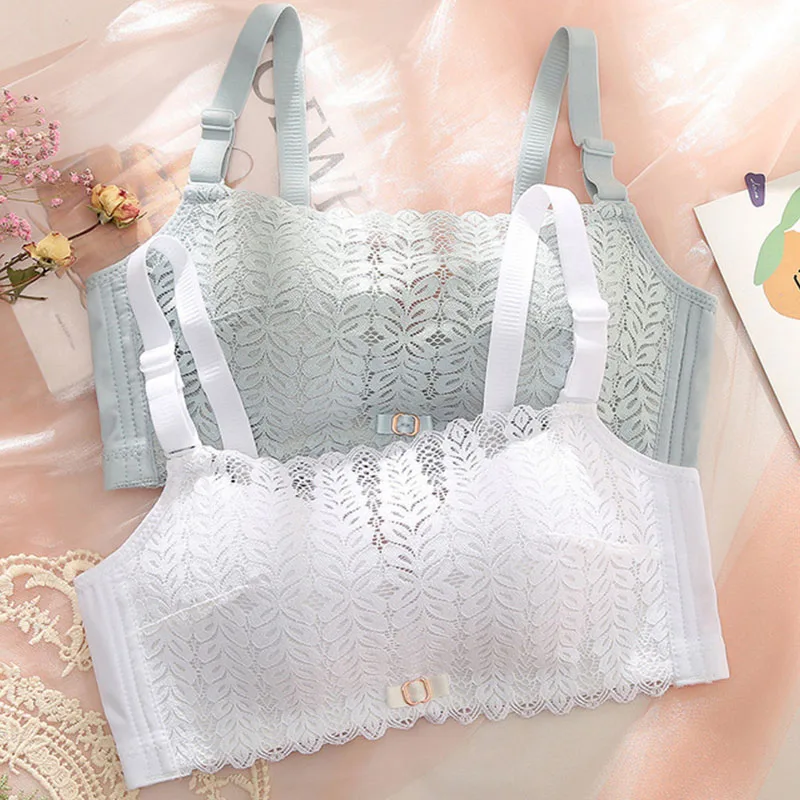 

Gathered Soft No Steel Ring Bra Sexy Breathable Girl Underwear Thin Lace Small Chest Simple Underwear Sutiãs Fenininos