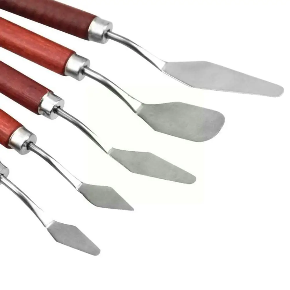 

Oil Painting Scraper Steel Blades Gouache Spatula Palette Wooden Oil Scraper Painting Handle Art Knife Pastel Supplies P4d1
