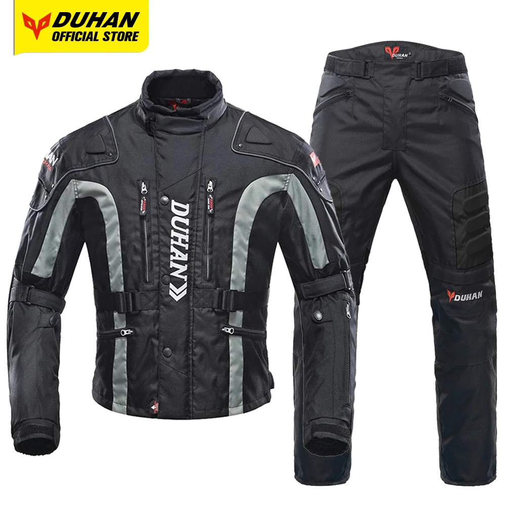 DUHAN Winter Motorcycle Jacket Moto Pants Men Winter Motorcycle Suit Protective Gear Waterproof Motocross Jacket Remove Liner
