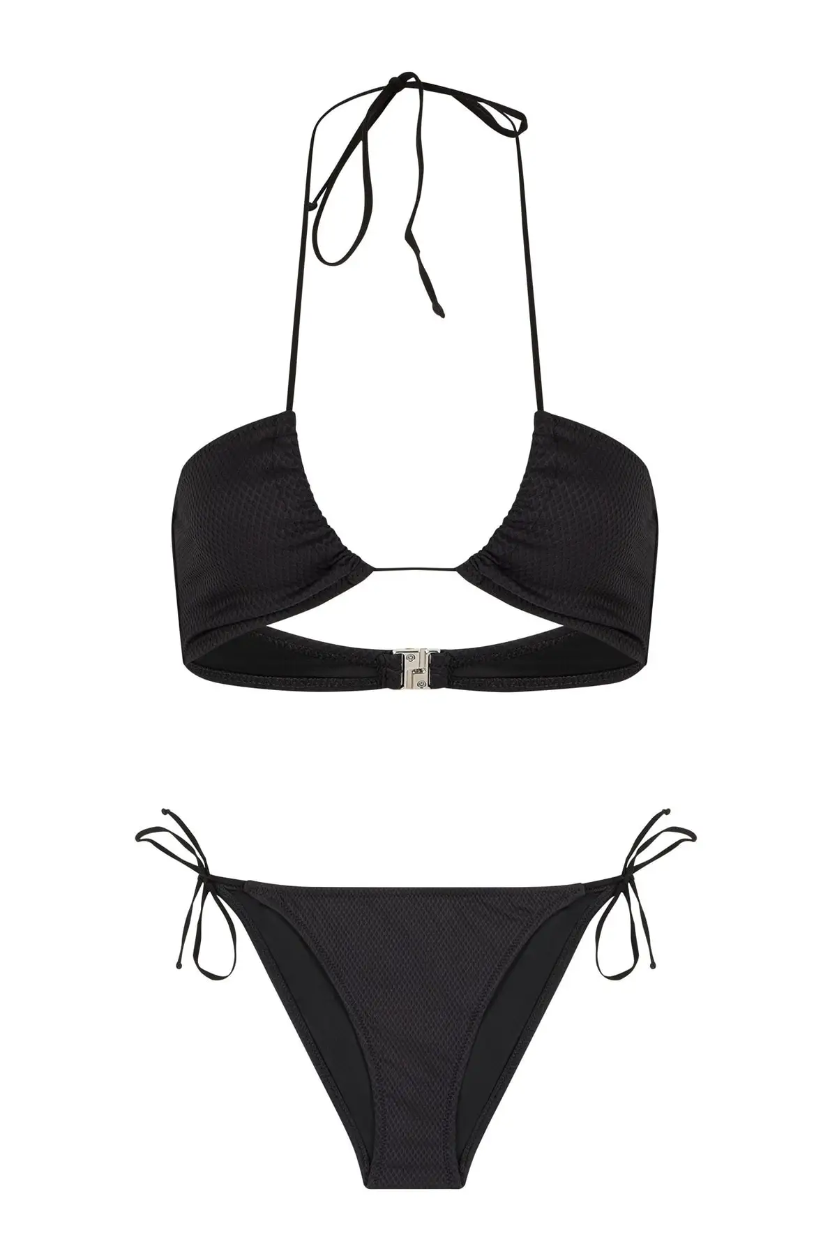 

Women's Bikini Halter Neck Black Textured Bikini Set Swimwear Lady Swimsuit Sexy Bikini 2022 New Push Up Bikini Set Suit