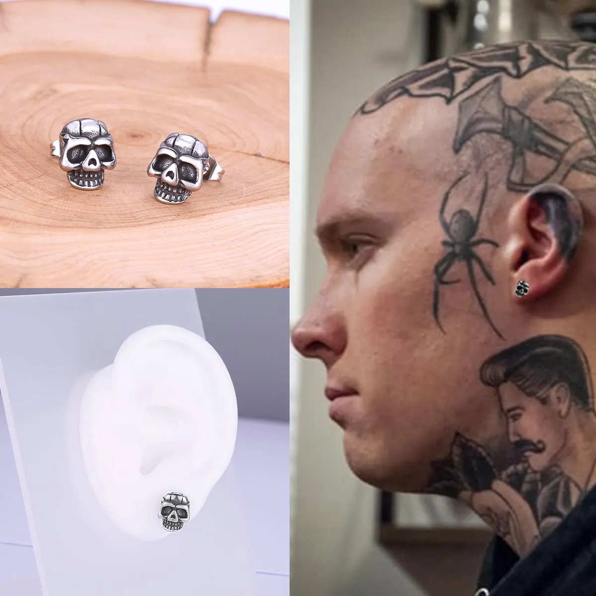 

Viking Skull Stud Earrings High Quality Vintage Stainless Steel Gift New Fashion Punk Stud Earrings Trendy Men Jewelry