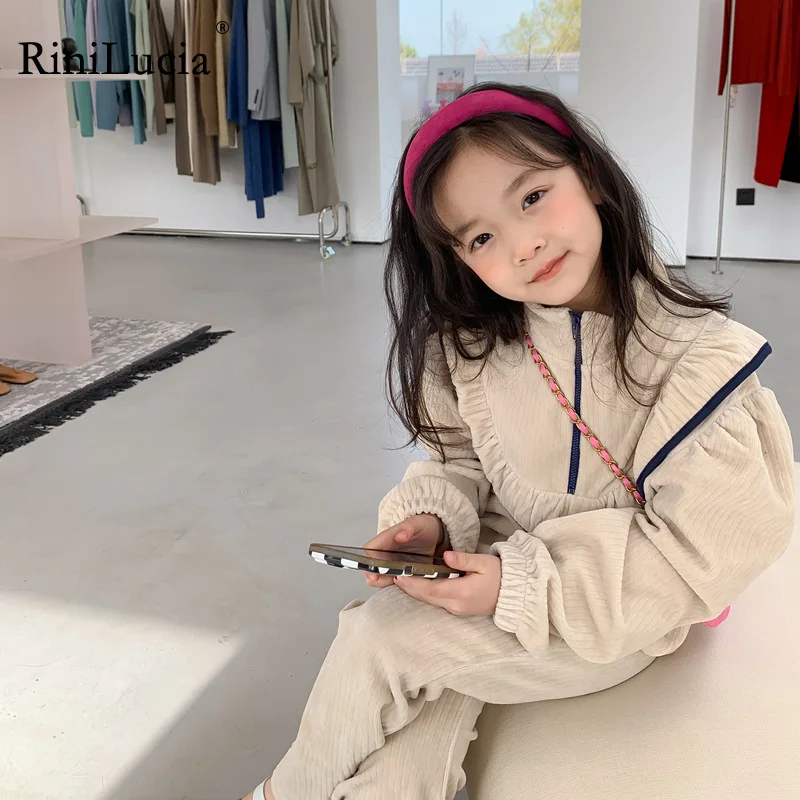 

RiniLucia Children Clothes Long Sleeve Tshirt+Flare Long Pants For Girls Casual Fashion Big Girls Clothes Sping Autumn Kids Sets