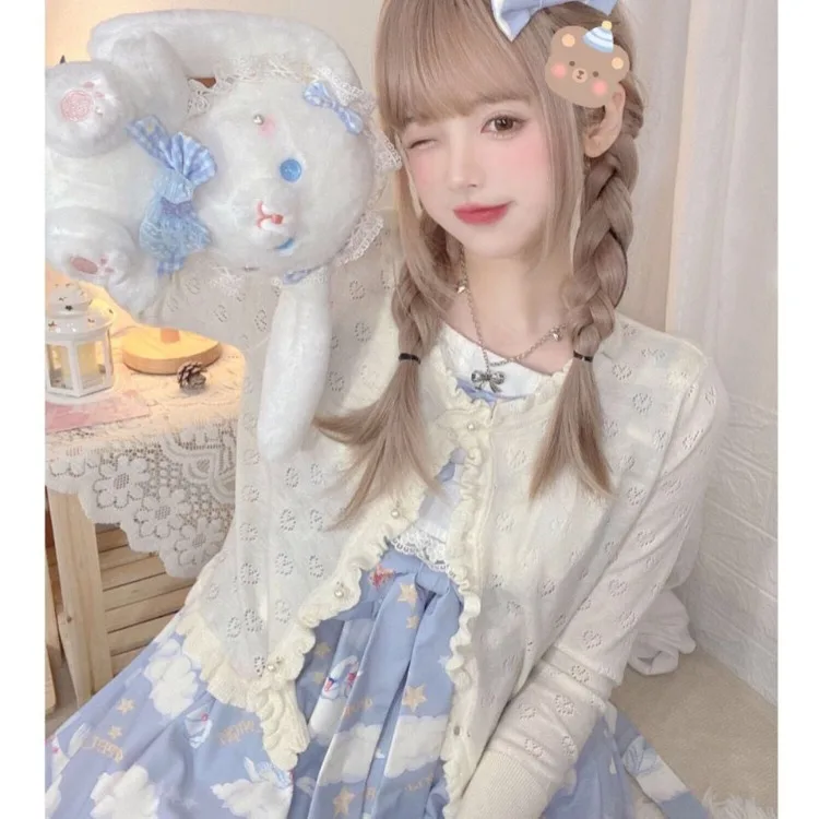 Женский кардиган с круглым вырезом длинным рукавом и жемчужной пряжкой