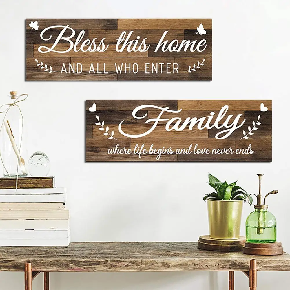 

2pcs Wooden Signs Bless This Home Family Farmhouse Wall Art Decor For Bedroom Living Room Office Home Decor