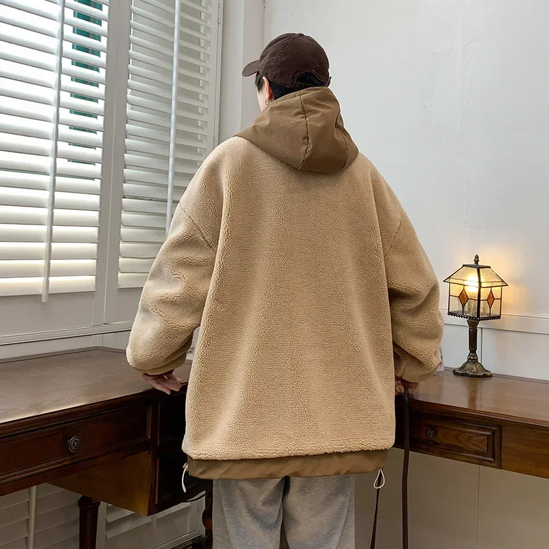 Утолщенная шерстяная куртка цвета хаки на флисовой подкладке для мужчин зимняя