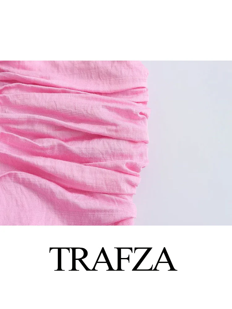 Женское платье трапециевидной формы TRAFZA розовое длинное на бретельках без