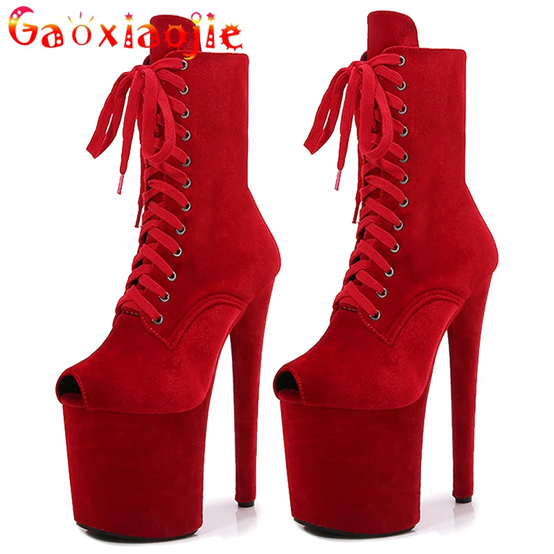 

Женские замшевые ботинки «рыбий мышь», высокий каблук, короткие сапоги до середины икры, модная обувь для танцев на шесте, со шнуровкой, боко...