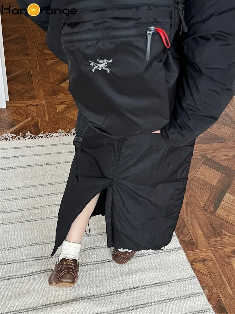 HanOrange 2024 зимняя модная H-образная юбка на утином пуху свободная пушистая теплая