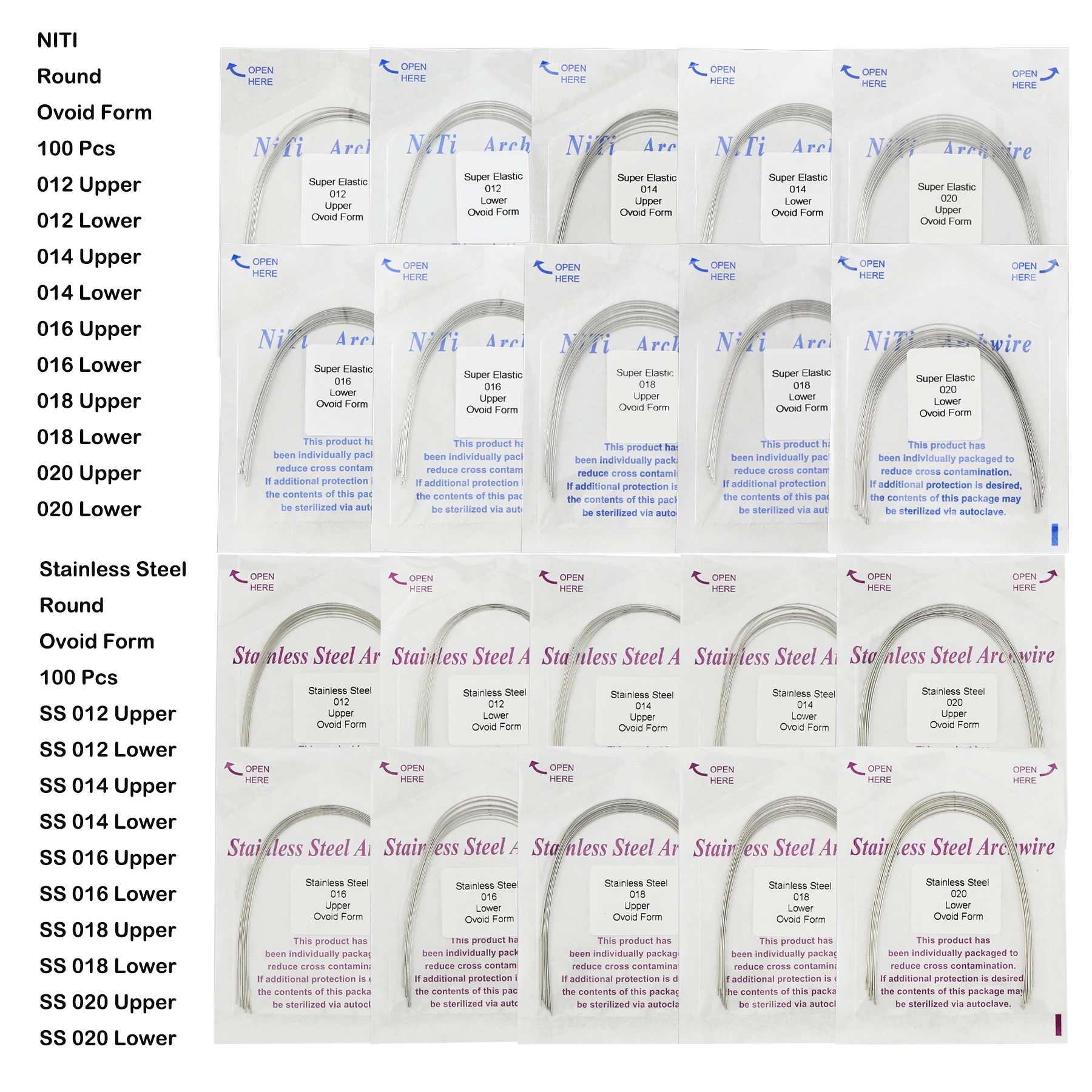 

Dental Orthodontic Round Arch Wire Niti/Stainless Steel Super Elastic Ovoid Form
