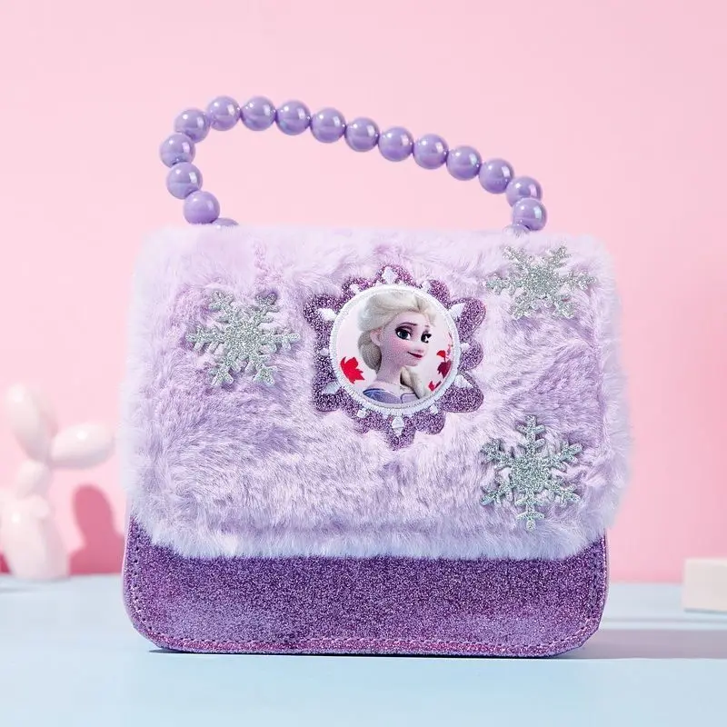 Disney Princess Elsa 2022 New Children's Elegant Sweet Fine Flash Zipper Shoulder Handbag Waterproof Large Capacity Casual Bag
