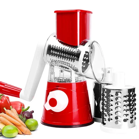 Manual de cortadores de legumes Frexres de queijo rotativo redondo Mandoline Slicer Shredder com 3 Blades de aço inoxidável Acessórios de cozinha
