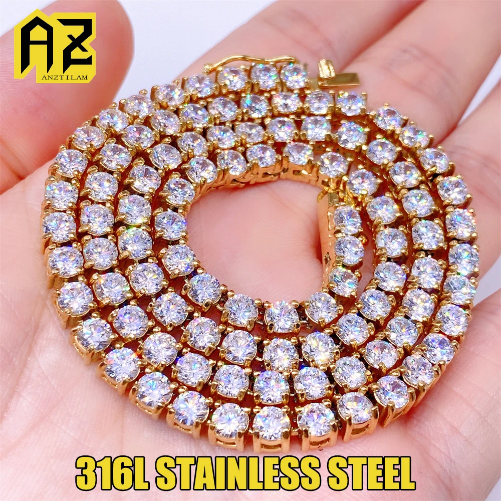 4mm 316L Stainless Steel Tennis Chain Necklaces for Men Women Hip Hop Iced Out Zircon Goth Choker Free Shipping