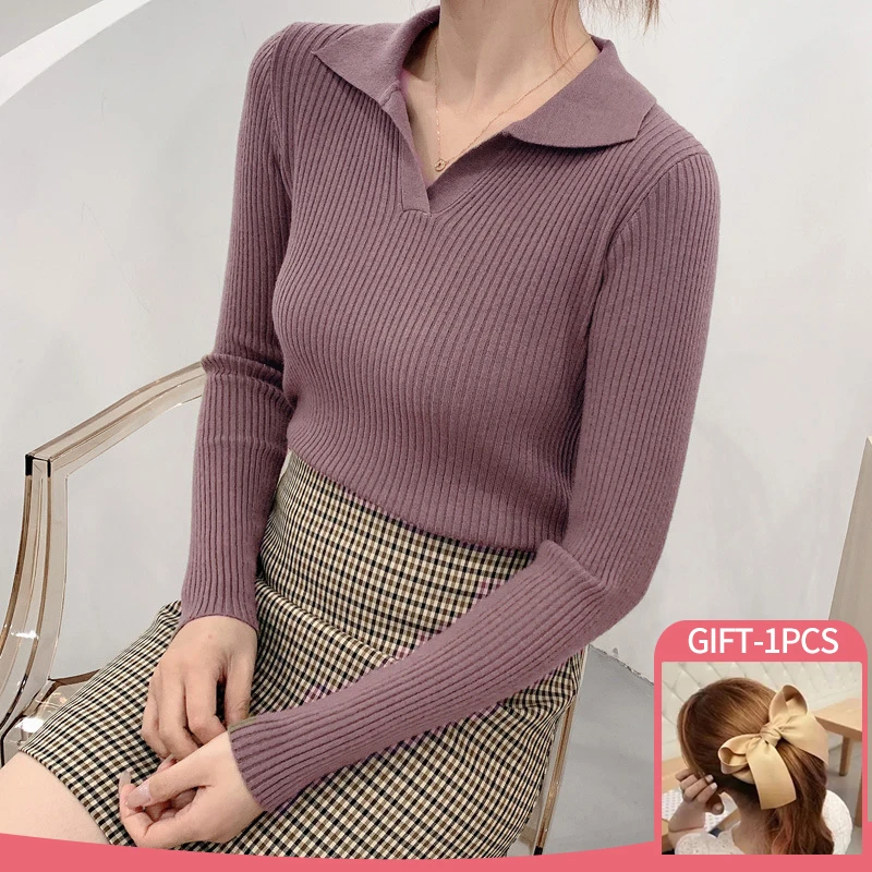 

Casual Knitted Sweater Pullover Basic V Neck Long Sleeve Slim Fit T-shirt Female Autumn Winter Jumpers Top Y2K Women Clothes