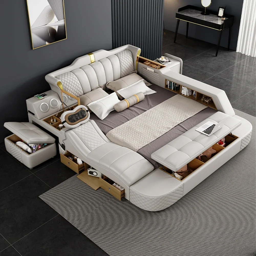 Tech Smart Bed для 2 человек с кроватью большого размера Queen натуральная кожа массаж USB
