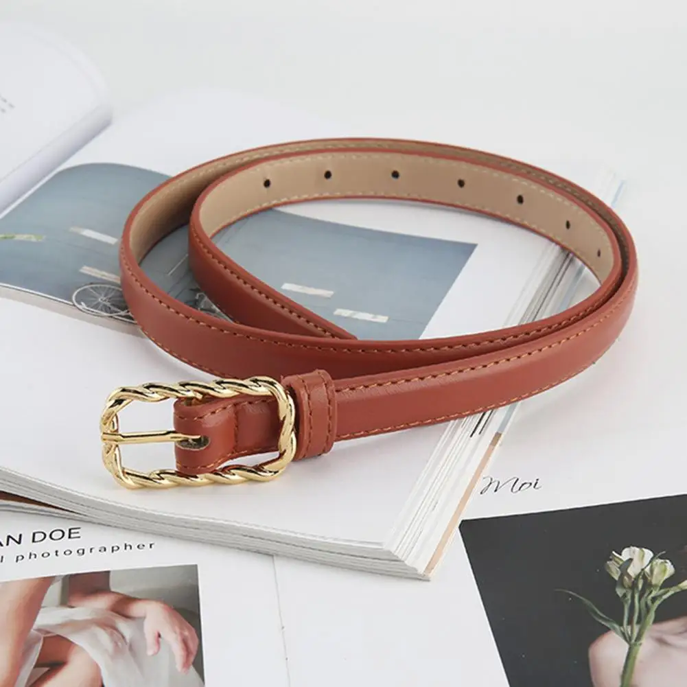 

Jeans Belt Twist Buckle Adjustable Fade-resistant Sturdy Sewing Fashion Item Vintage Women Golden Buckle Faux Leather Belts