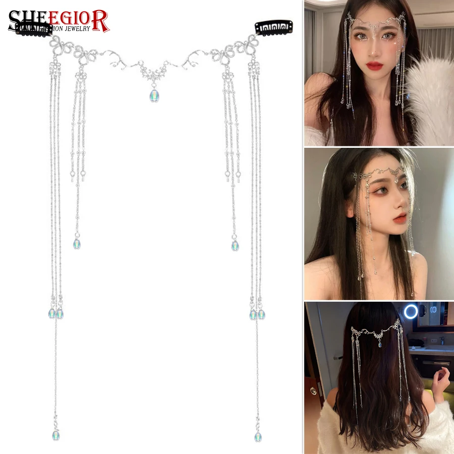 

Crystal Pendant Forehead Accessories Wedding Bridal Headband Women Girls Face Chains mask Hairband Tassels Tree Branch Hairbands