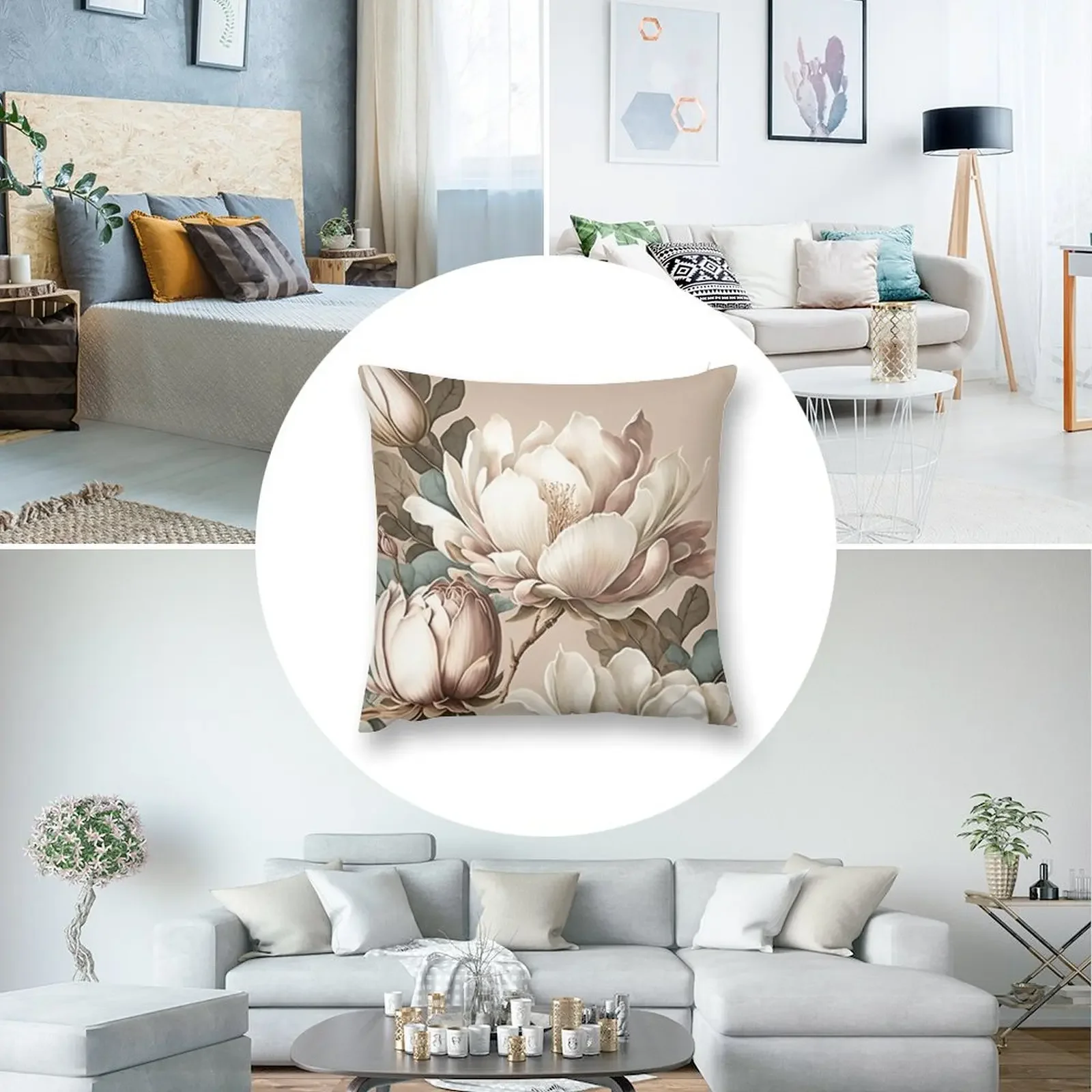 Декоративная подушка с принтом магнолий