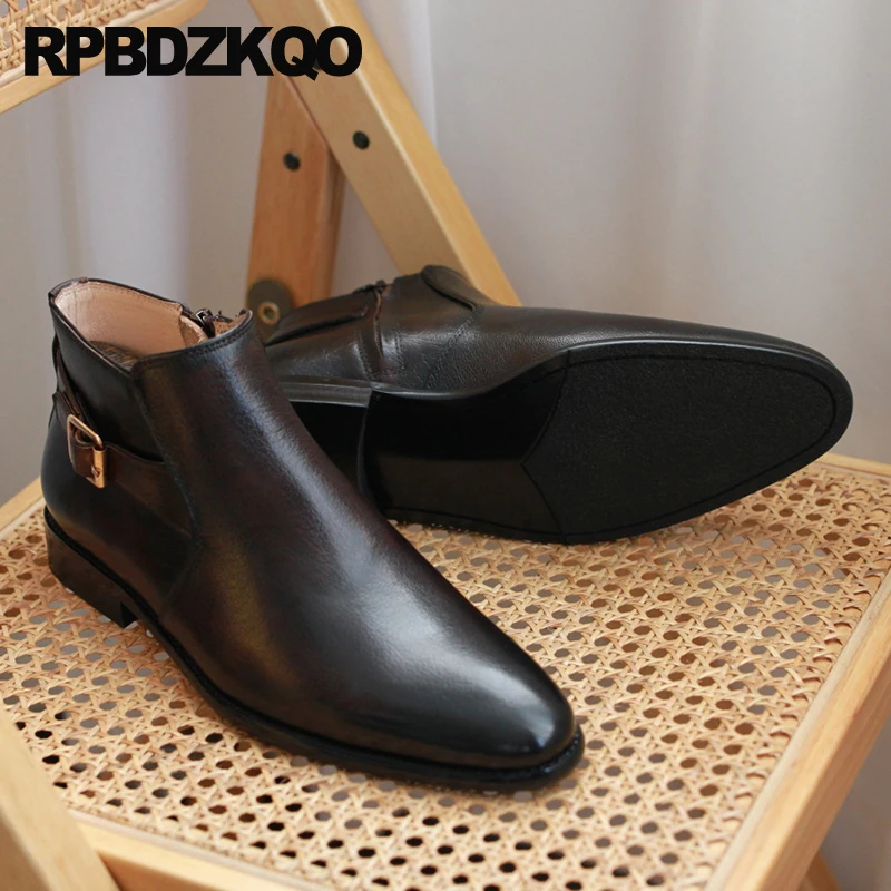 Ботинки мужские коричневые коровья кожа короткая Пряжка металлическая подошва