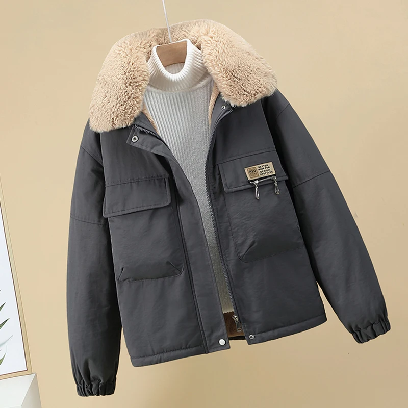 Winter Fur Collar Parkas Women Casaco Feminino 2022 Lambswool Thicken Warm Winter Jacket Female Korean Loose Cotton Coat Warm