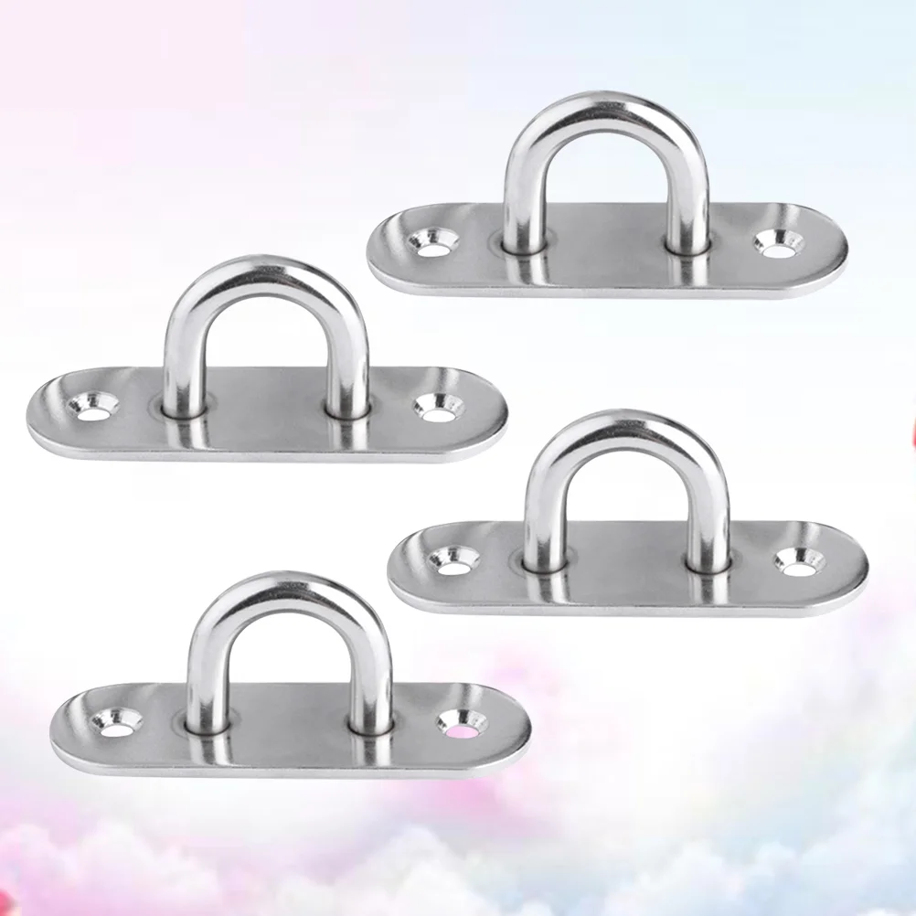 

4 Pcs Stainless Steel Pad Eye Plate U Hooks Ceiling Heavy Duty Coat Hanger Stand Zinc Alloy Screw Hanging
