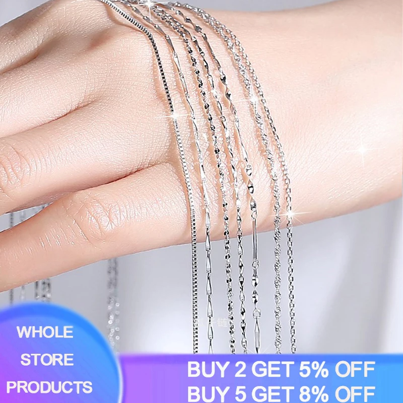 

Drop Shipping 100% Real 925 Sterling Silver Slim Round Snake Chain Box Chain Choker Necklaces Women Girls Jewelry Gift