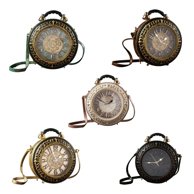 for Creative Real Working Clock Bag for Women Real Watch Shoulder Bag Retro PU Leather Crossbody Bags Female Messenger B