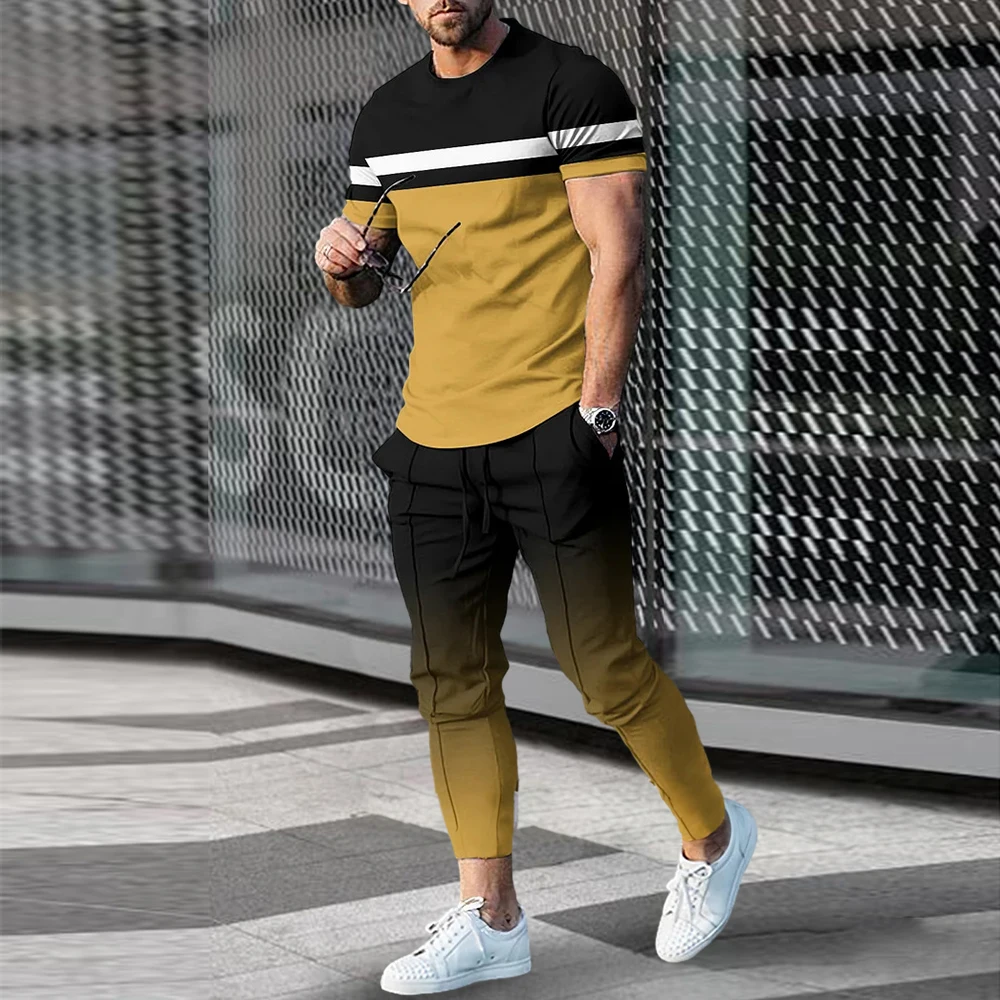 

Summer Men Tracksuits Fashion Smiley 3D Print Short Sleeve T Shirt Jogging Pants 2 Piece Set Casual Trend Man Clothes Streetwear