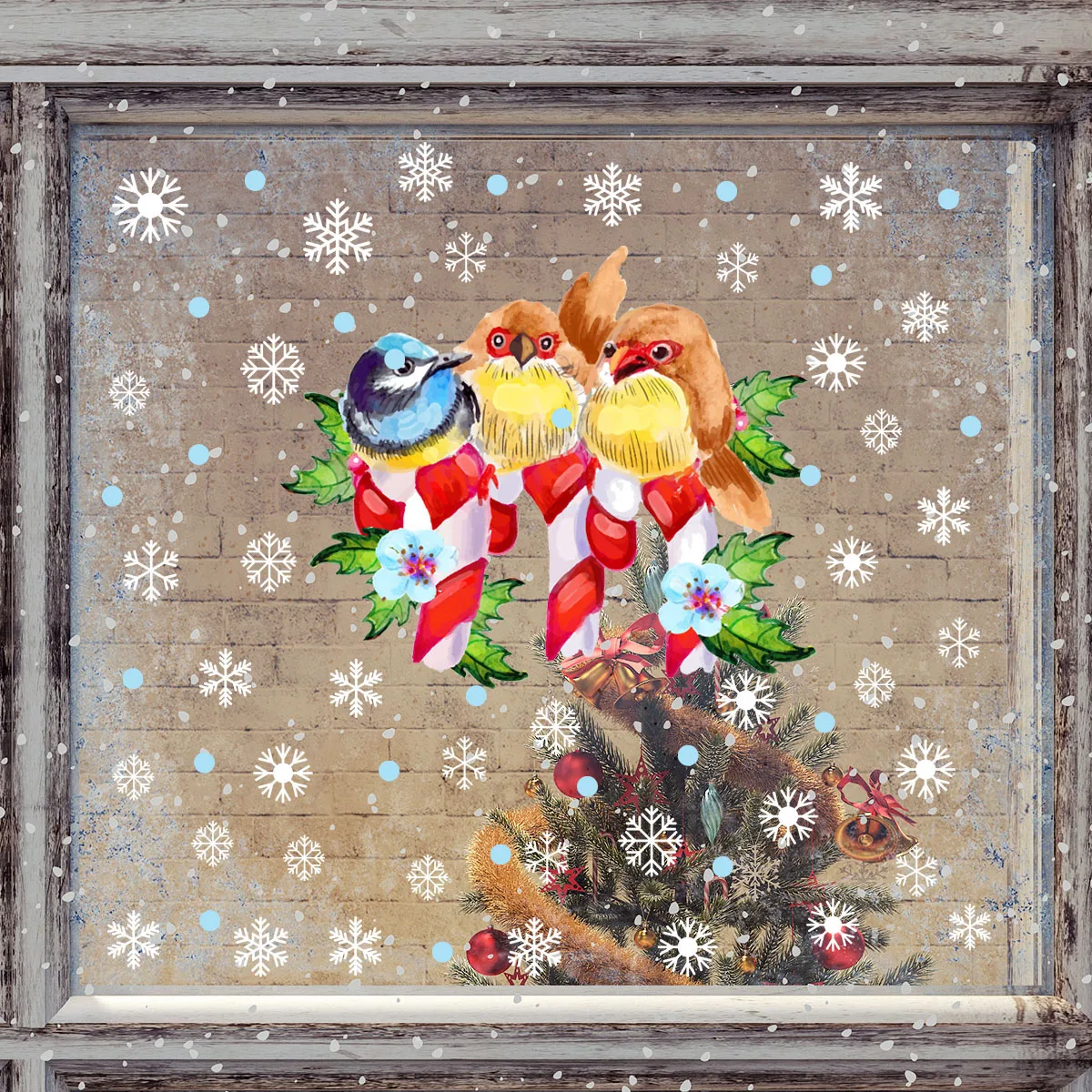 

Birds and Snowflakes Christmas Wall Stickers Electrostatic Stickers Glass Stickers Windows Double-sided Visual Decoration Wall D