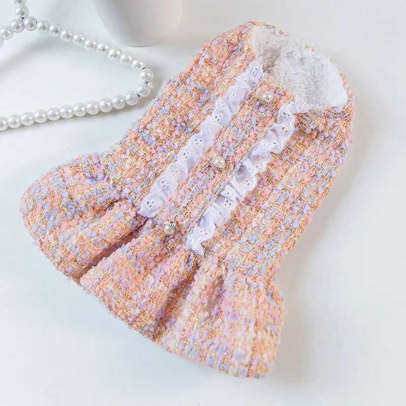 

Luxury Princess Dress Pet Dog Clothes Pink Purple Clothing Dogs Cat Super Warm Cute Chihuahua Print Autumn Winter Girl Mascotas