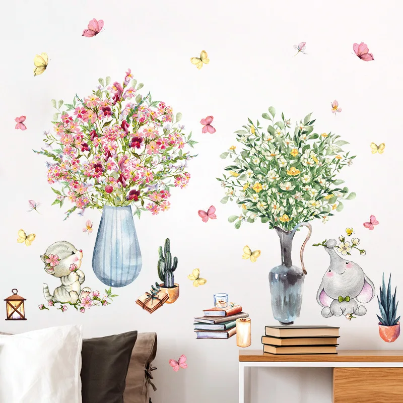 

Fresh Flower Vase Kindergarten Pvc Material Self-Adhesive Wall Stickers Wall Decor Home Accessories Wallpaper