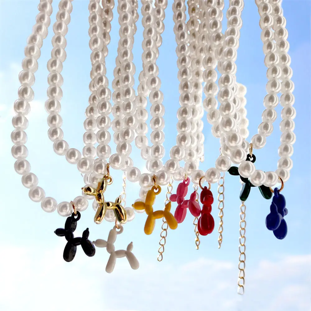 

GATTVICT Kpop Candy Color Enamel Balloon Dog Pendant Necklace For Women Girl Imitation Pearl Chokers Necklace Y2k Trendy Jewelry