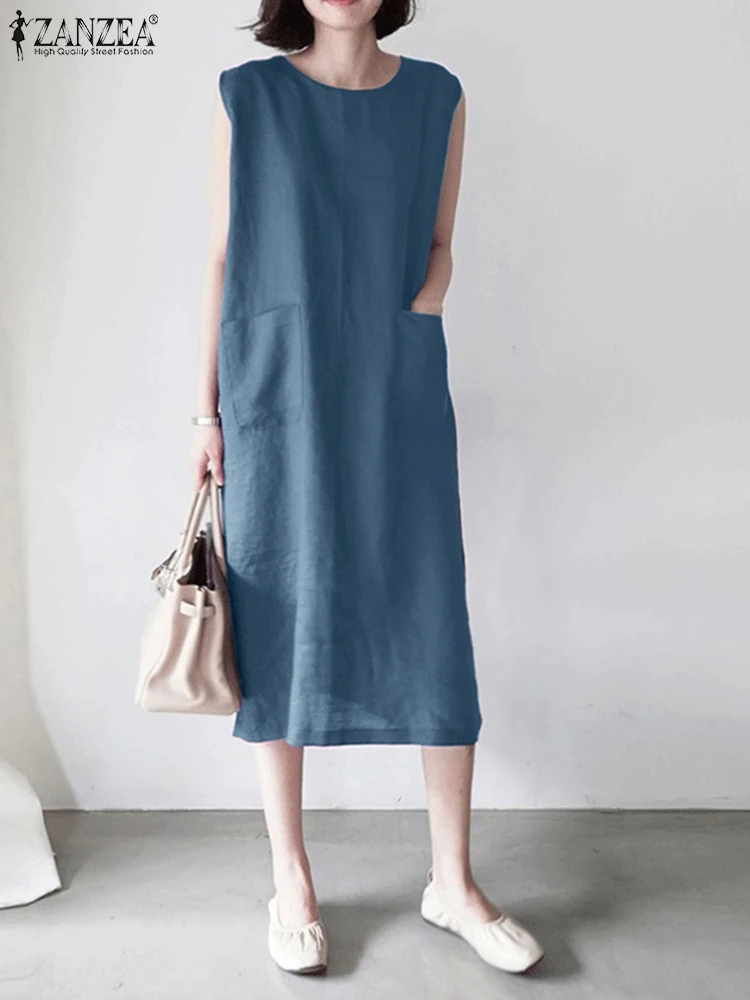 

Платье ZANZEA женское однотонное без рукавов, праздничный сарафан из хлопка, Пляжное однотонное платье-сарафан, лето