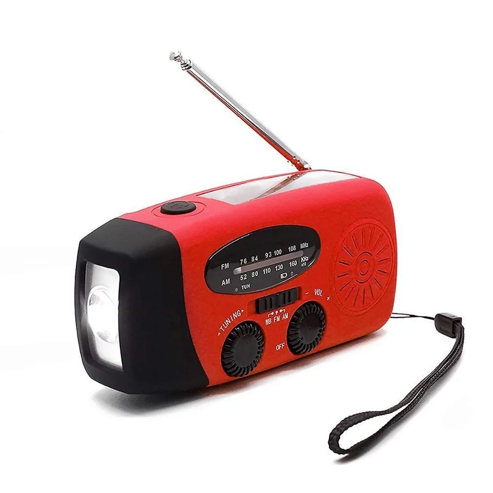 

Портативный ручной радиоприемник на солнечной батарее с динамометрической мощностью ed AM/FM/NOAA, радио для погоды, аварийный светодиодный фон...