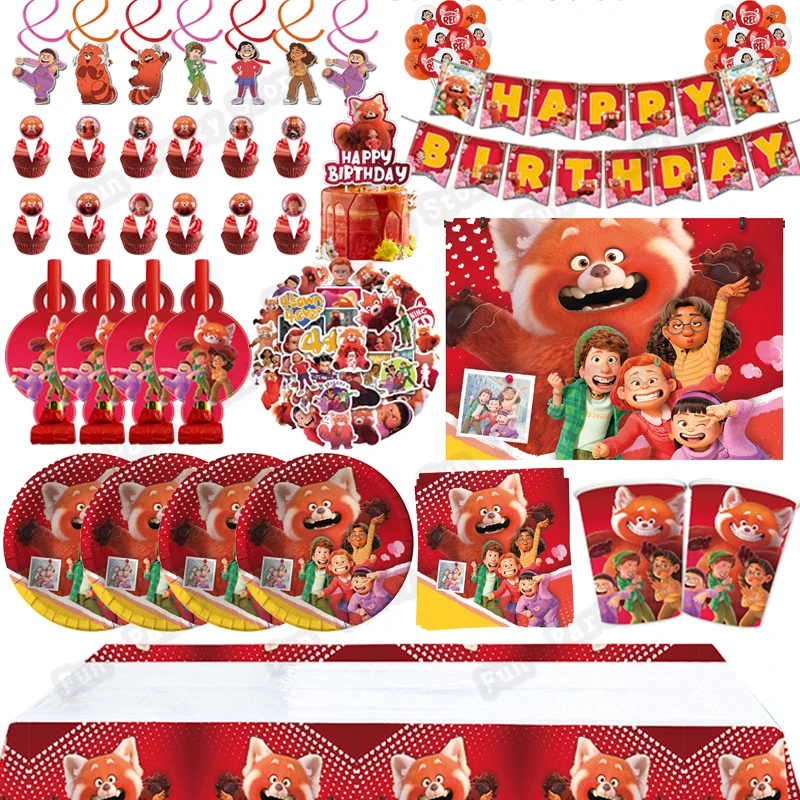 

Disney Turning Red Theme Birthday Party Decoration Tableware Paper Cup Plate Tissue Cake Toppers Baby Shower Balloon Kids Favors