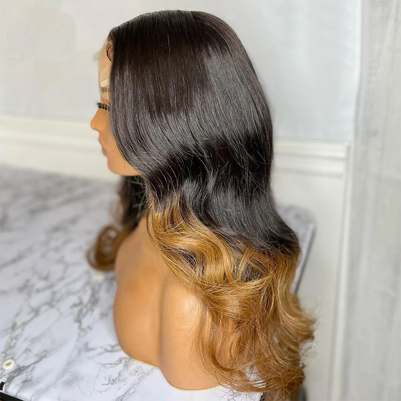 

Long 1B27 Body Wave HD Lace 100% Human Hair Glueless Wigs Pre Plucked Ombre Blonde 13x4 Lace Front Wig For Women With Baby Hair