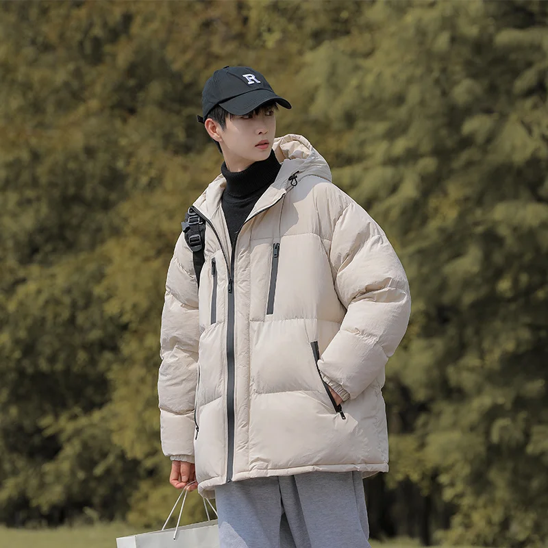 Winter Jacket Men Warm Fashion Casual Beige Black Down Jacket Men Streetwear Loose Thickened Short Coat Men Parker Clothes M-3XL